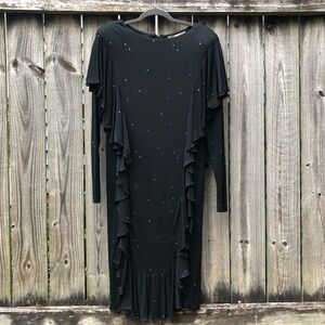 Holly Harp Bergdorf Goodman Vintage 80s Dress Black Rhinestone Ruffle Size L